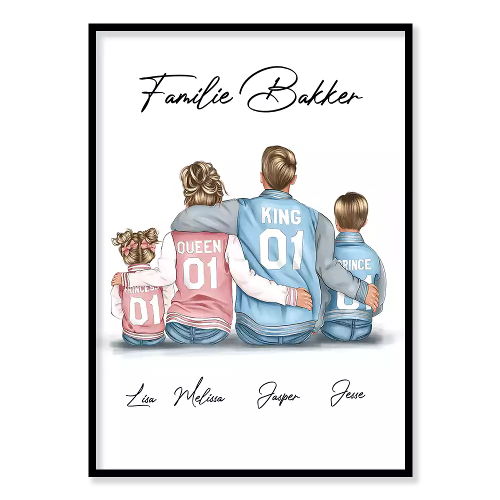 Getekende familieposter met ouders en 2 kinderen 3 Posters & Prints getekende Familieposter met ouders en 2 kinderen.